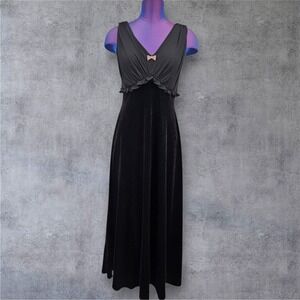 TAYLOR Black Velvet Rhinestone Bow V Neck Maxi Dress Size 2 NWT H2